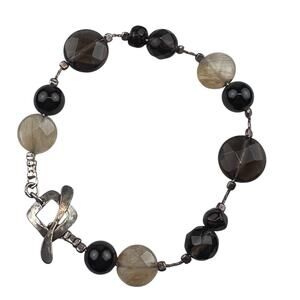 Smoky Quartz Sterling Silver Bracelet Israel Toggle Clasp 7.5"
